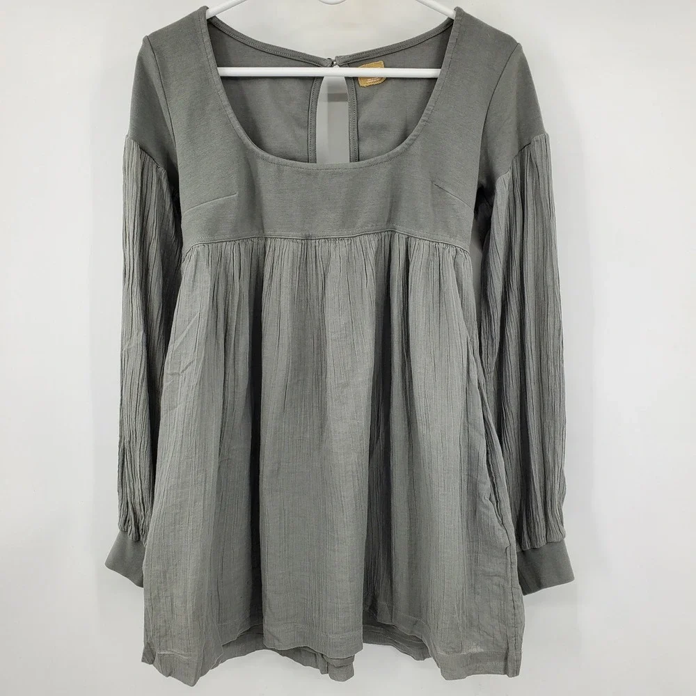 Free People Freeest Mixed Media Tunic Top Square Neck Gauze Mini Dress S Peasant